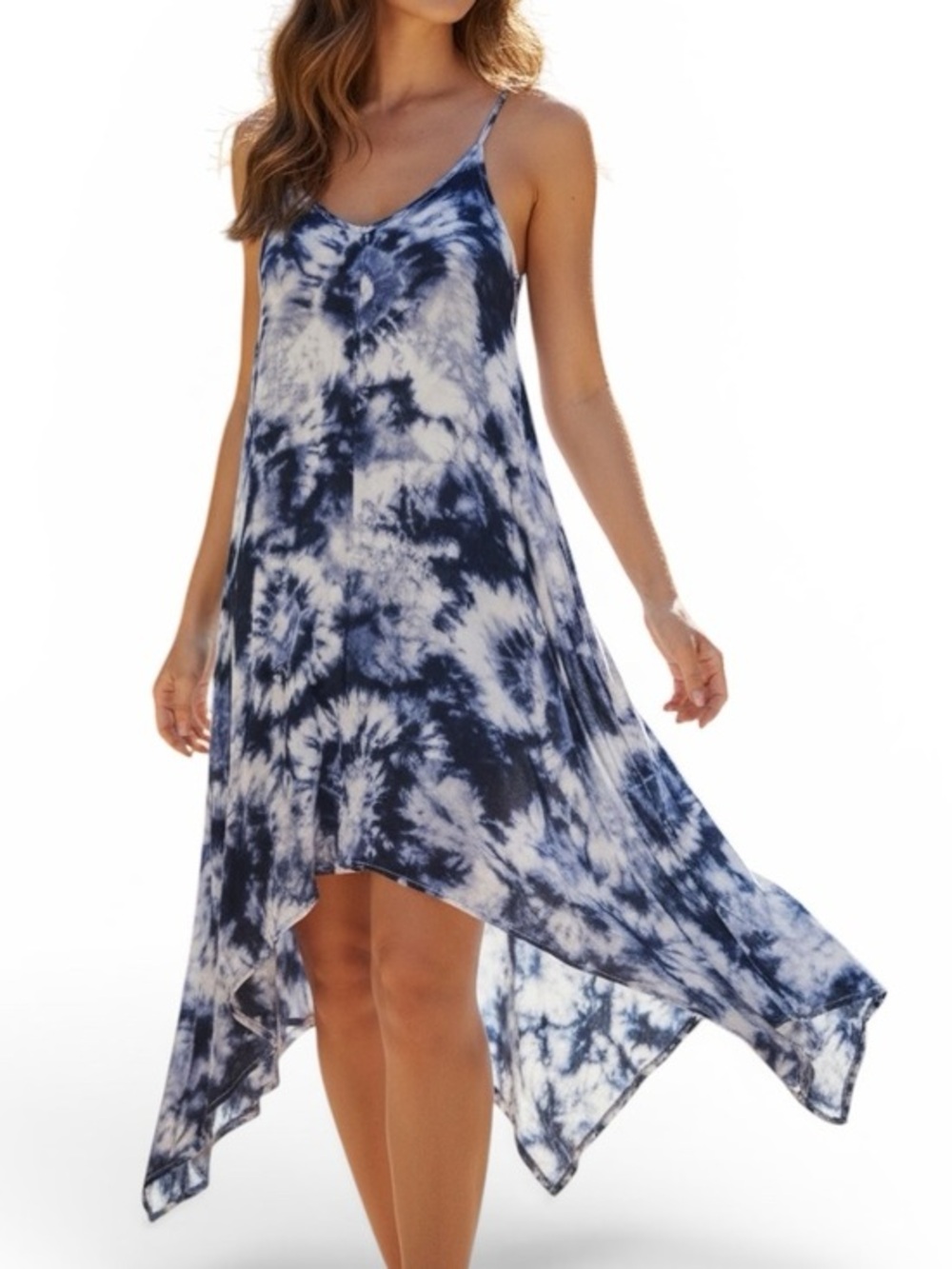 Rue 21 tie dye dress blue/white mid length loose fit small asymmetrical